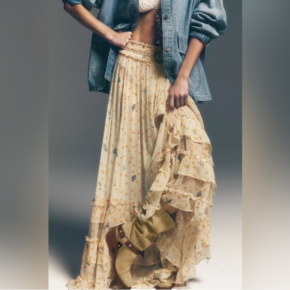 NWOT Free People Morning Mist Maxi Skirt Set- Sweet Yellow Combo - Picture 6 of 11